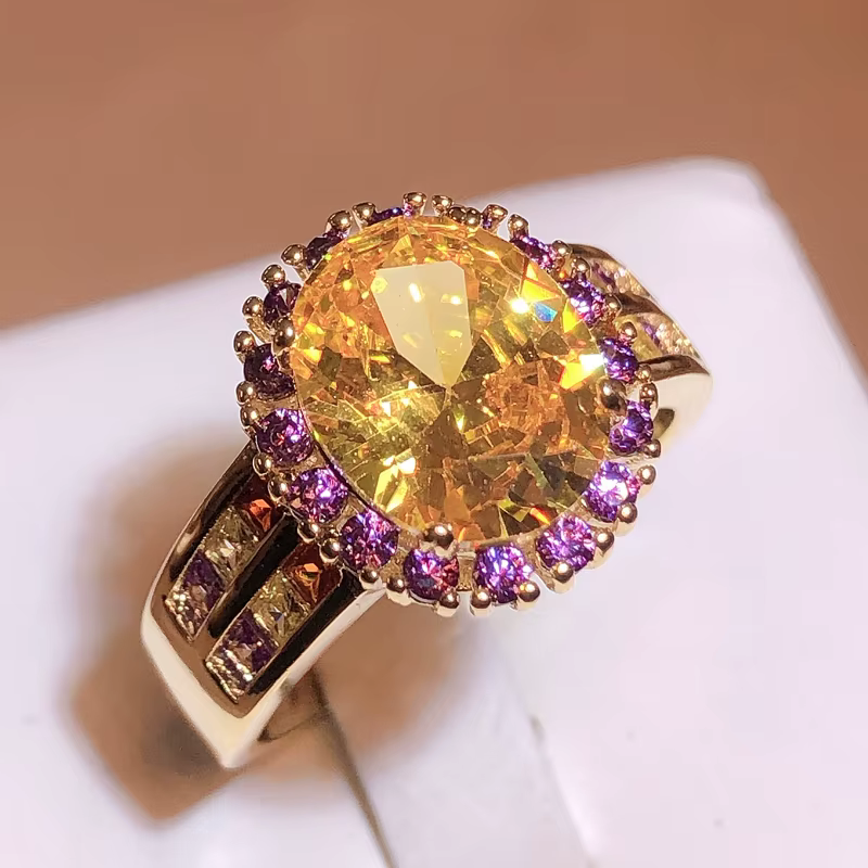 Bague Citrine tendance pour femmes, timbre géométrique 925, bijoux fins avec pierres précieuses oval