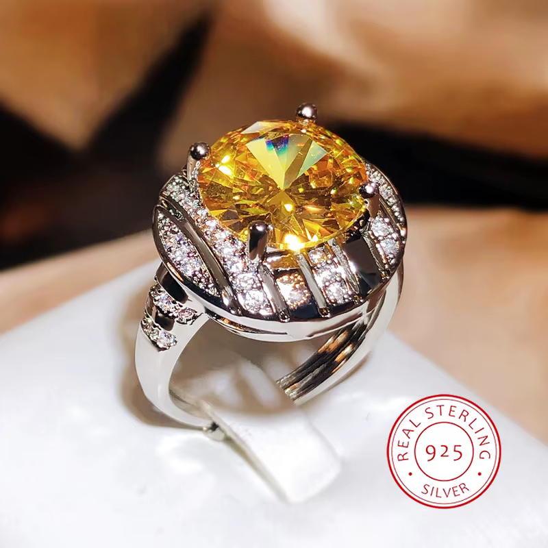 Flashy-Bague plaquée argent 925 pour femme, Mn Square, Jaune, Bijoux de fiançailles exquis, Ajustabl