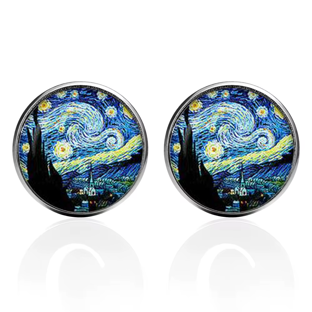 Lèvent de manchette plaqués bronze Van Gogh pour hommes, bijoux en verre, peinture artistique classi