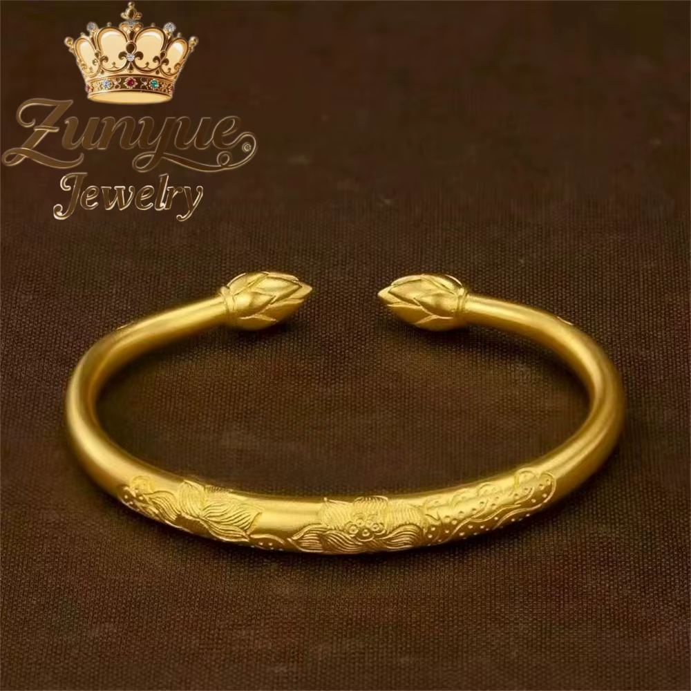 Bracelet ouvert Lotus en or sable, bijoux de luxe de qualité, à la mode, breloques exquises, cadeau 