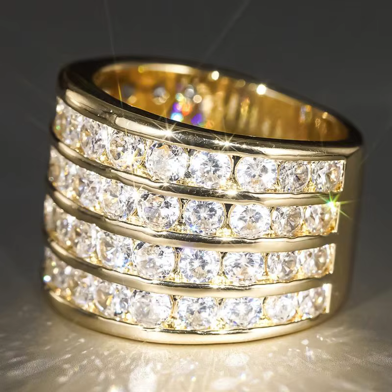 Huitan – bague de luxe pour femmes, couleur or, multicouches, entièrement brillante, accessoires de 