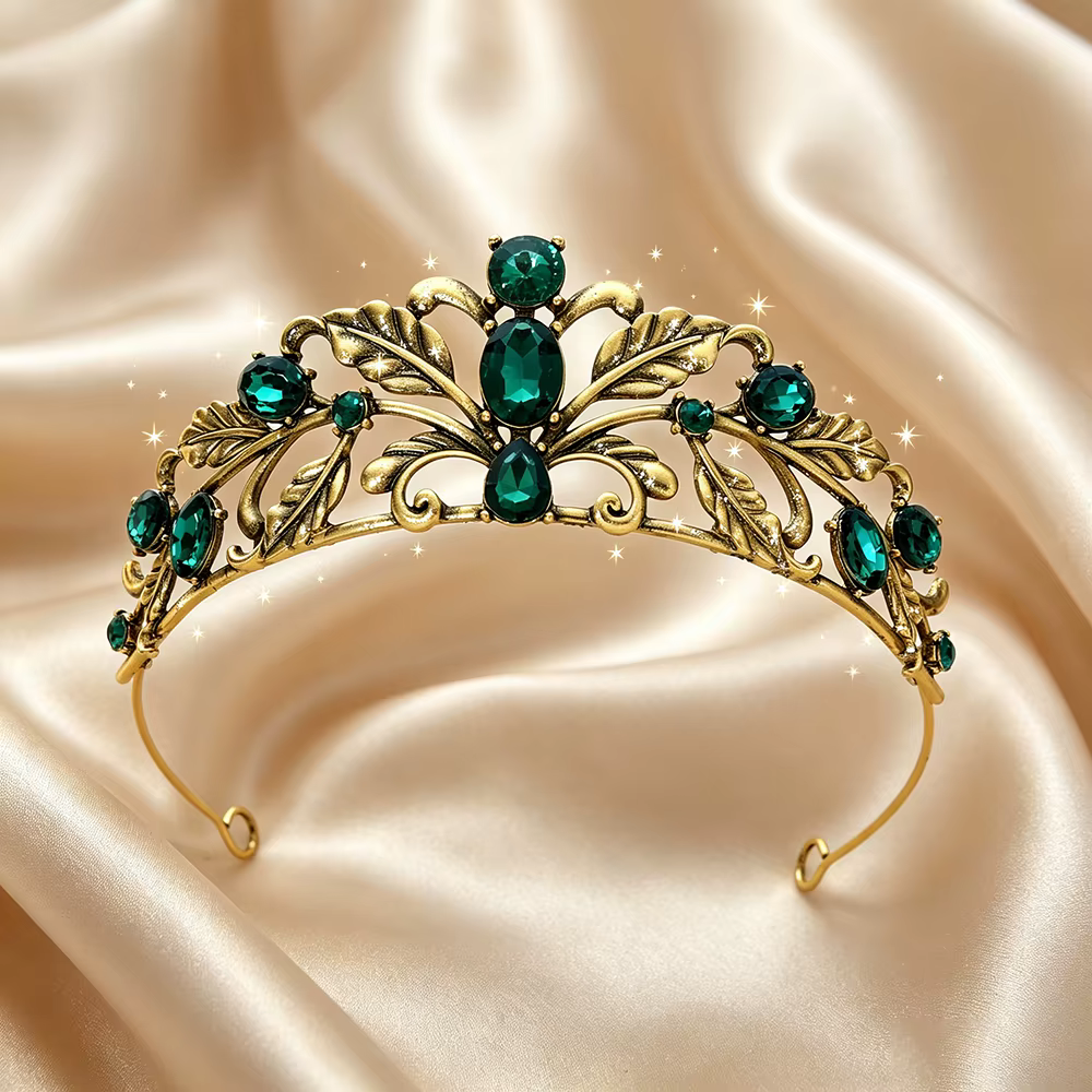 Diadème de mariée antique en forme de feuille, couronne royale vintage en strass, élégant accessoire