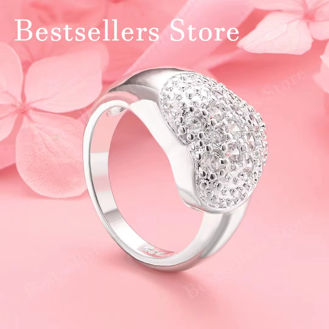 1 pièce d'argent sterling 925 7-10, bague en zircon en forme de cœur exquise pour le fiançailles des