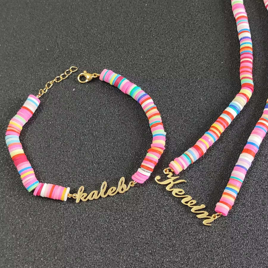 Ensemble de bijoux personnalisés en acier inoxydable pour enfants, collier arc-en-ciel pour fille, e