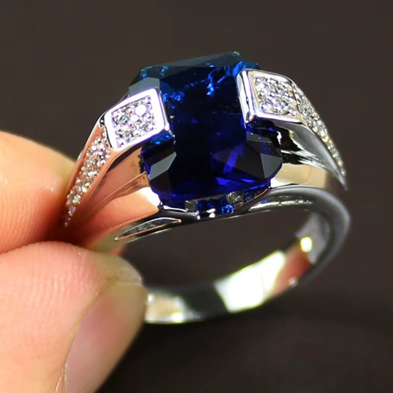 Bagues délicates en argent Sterling 925 pour hommes et femmes, bague en pierre bleue en zircone cubi