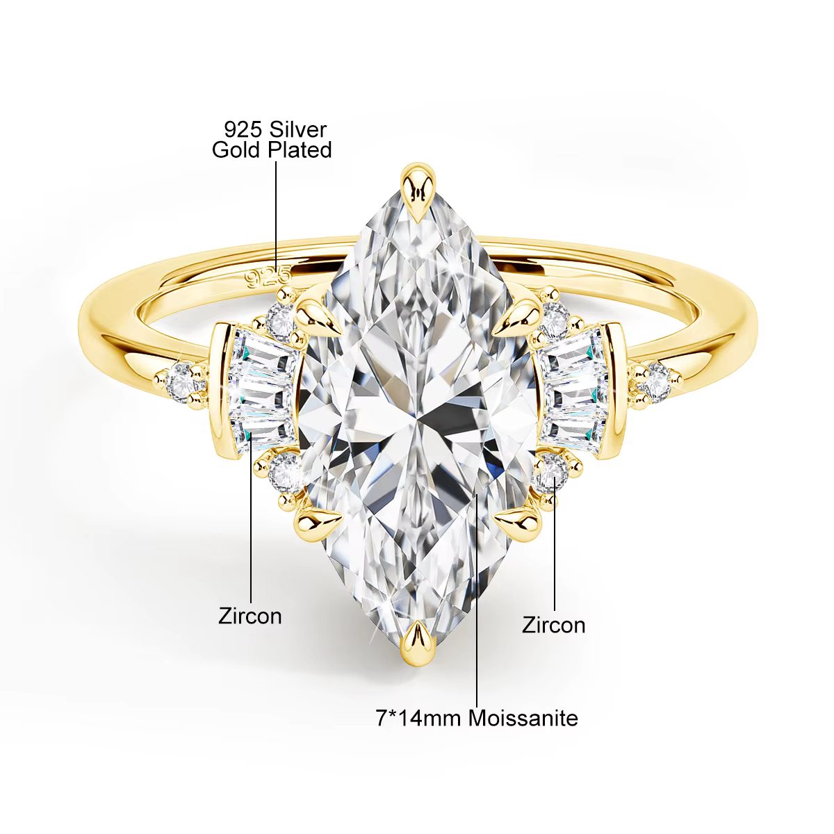 Bague de fiançailles de luxe en forme de marquise, 3ct, 7x14mm, Moissanite, bijoux en diamant cultiv
