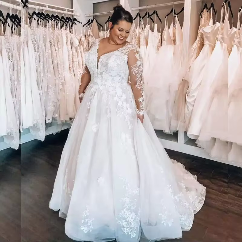 Robe de Mariée Vintage en Dentelle à Manches sulf, Grande Taille, Personnalisée, 2025