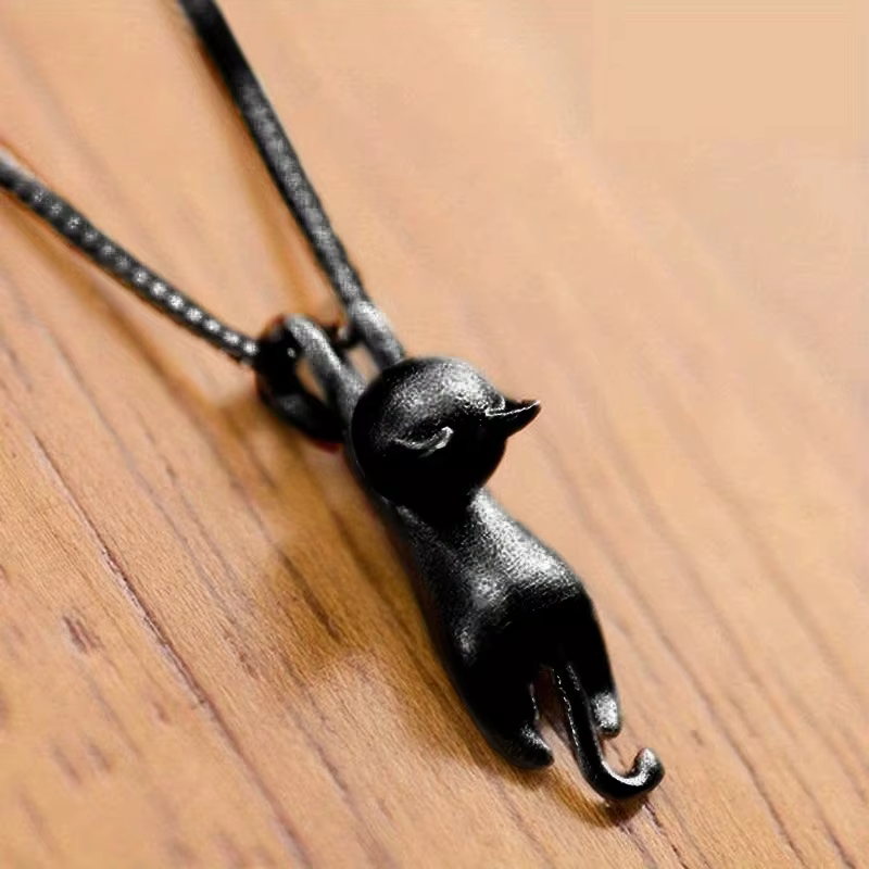 Collier Huitan Chat Mignon pour Femme, Pendentif Animal Noir/Blanc, Accessoires de Cou Y2K, Bijoux T