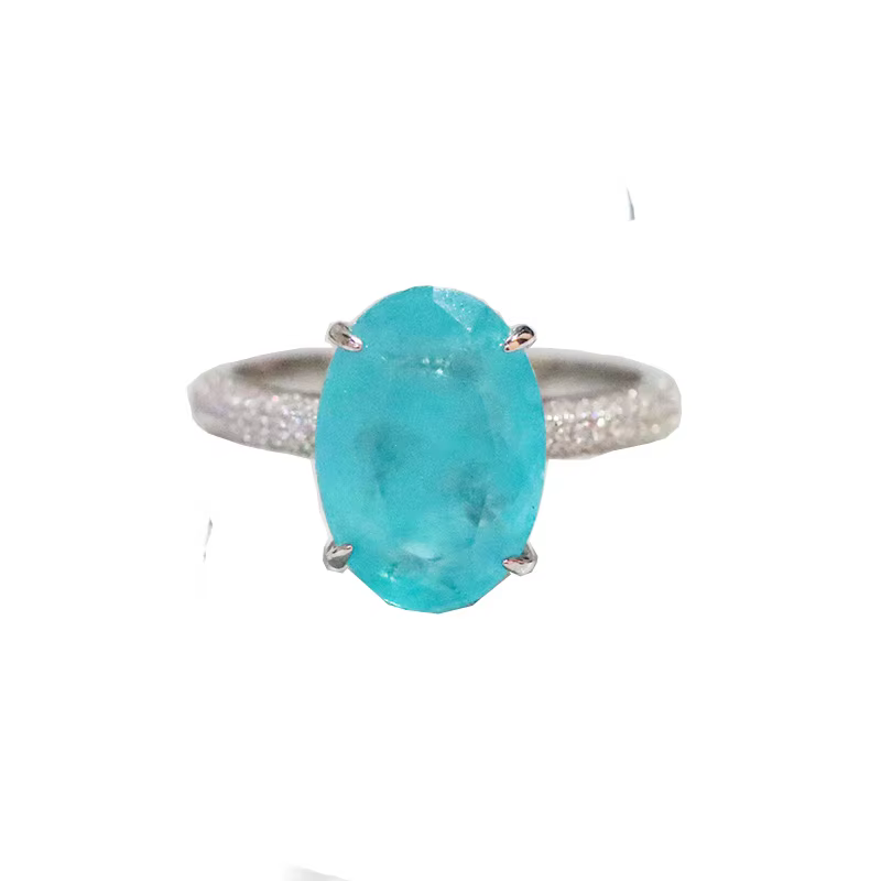 Bagues ovales en argent sterling 925 pour femmes, élégante bague en tourmaline Paraiba, bijoux class