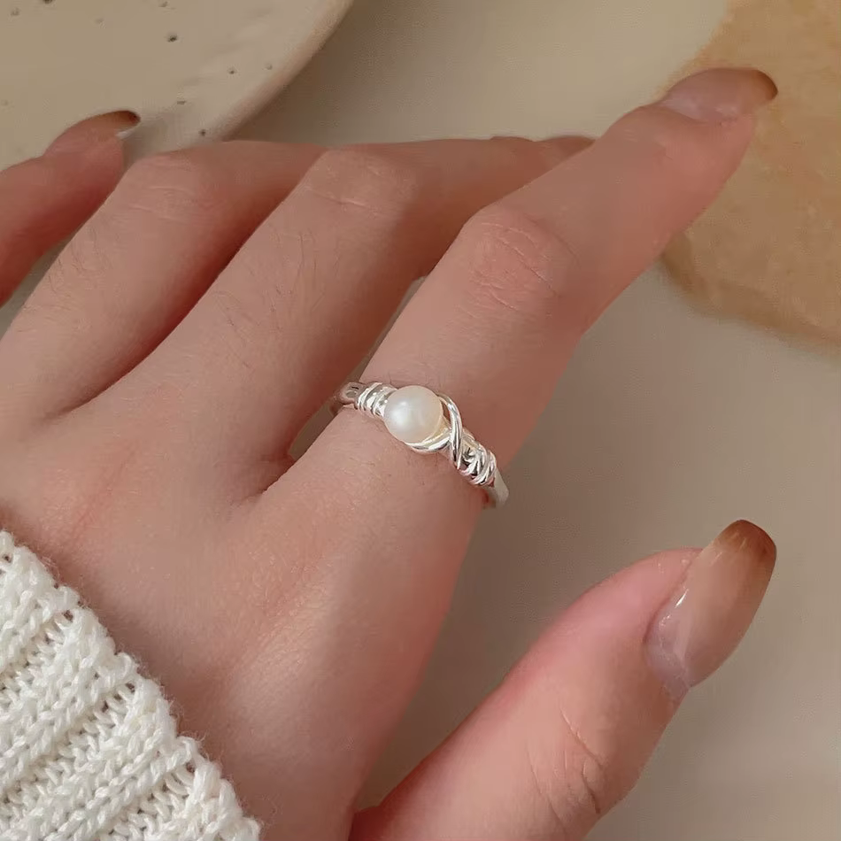 Bagues esthétiques en argent Sterling 925 pour femmes, anneau réglable en perles, bijoux de luxe, ac