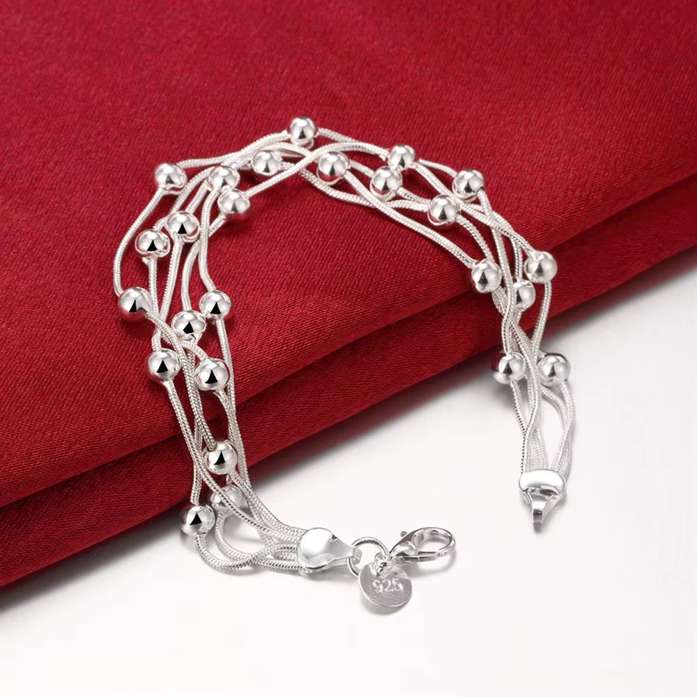 Bracelets en argent Sterling 925 pour femmes, bijoux fins de luxe, à cinq lignes de perles, cadeaux 