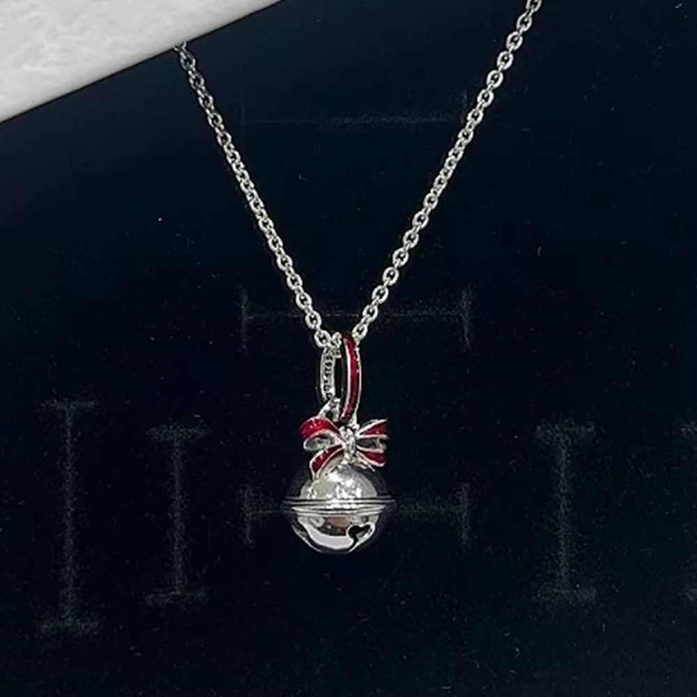 Collier cloche de Noël plaqué argent, élégant bijou festif de l'hiver, cadeau de Noël, compatible av