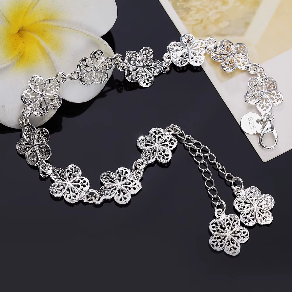 Cadeaux de noël chaîne de fleurs mode 925 Bracelet en argent Sterling pour femme bijoux de luxe fins