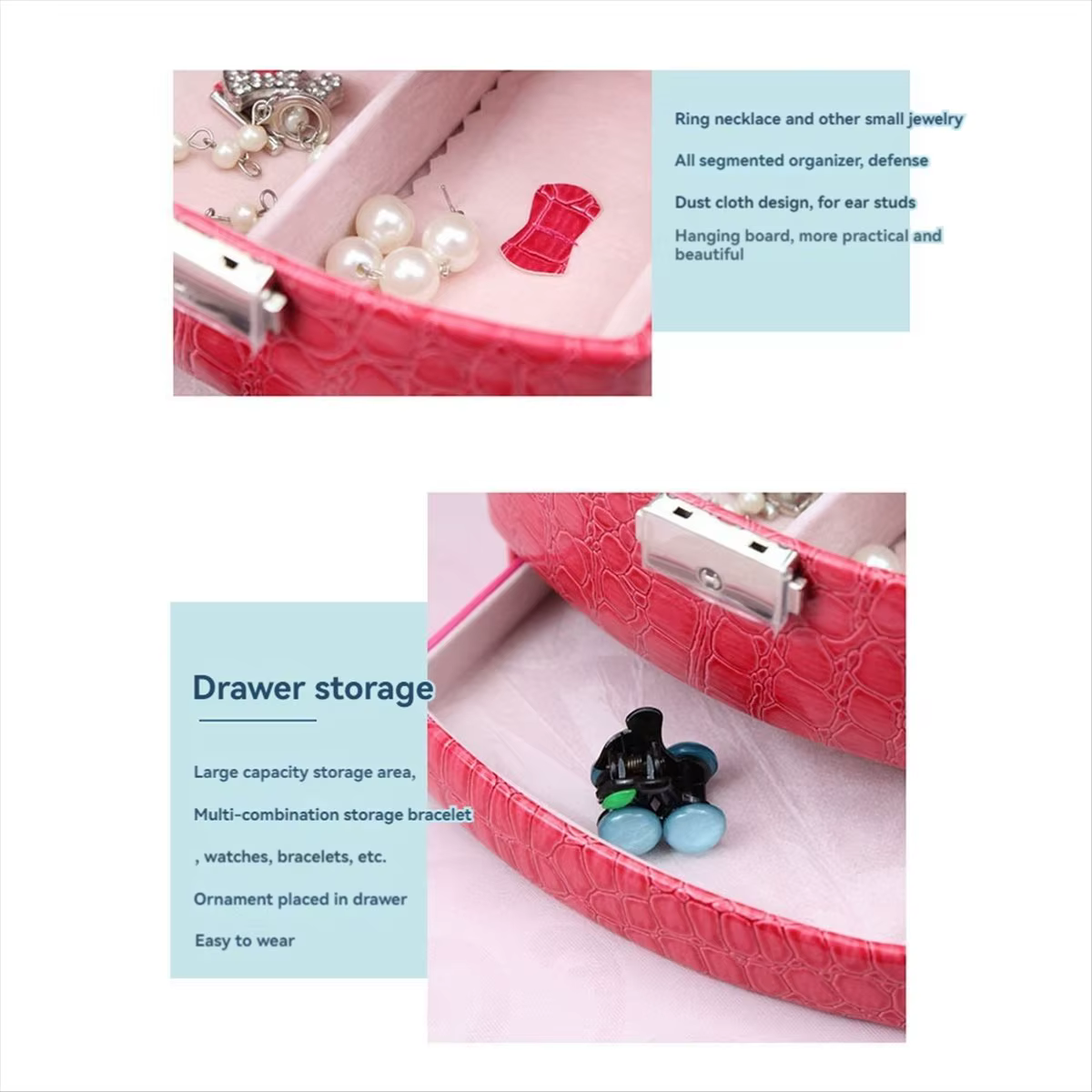 [CLOS] Boîte de rangement de bijoux 3 couches en cuir PU bague boucles d'oreilles boîte de rangement