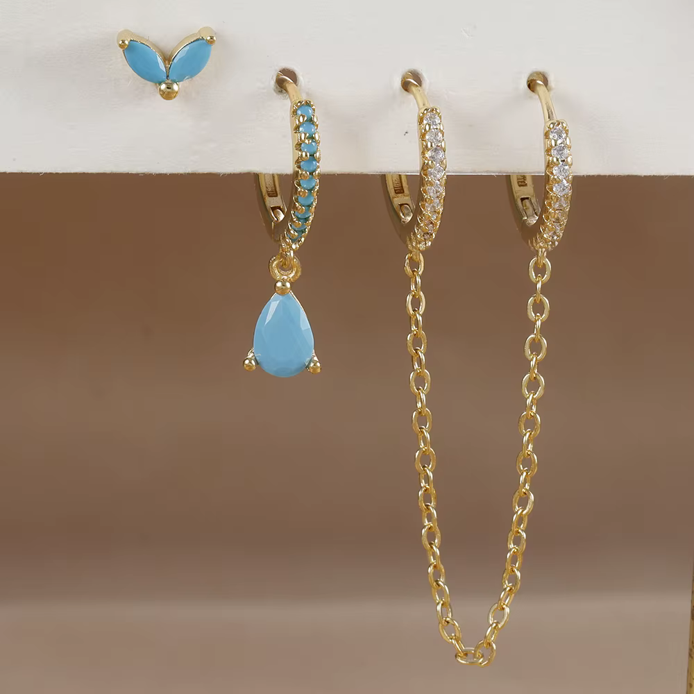 Boucles d'oreilles créoles à deux trous en acier inoxydable pour femmes, ensemble de 3 pièces, simpl