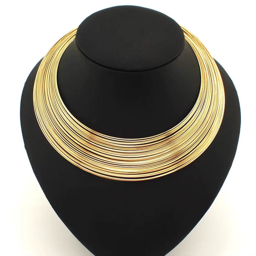 Collier de couple de fil métallique multicouche indien pour femmes, tour de cou en alliage, collier 