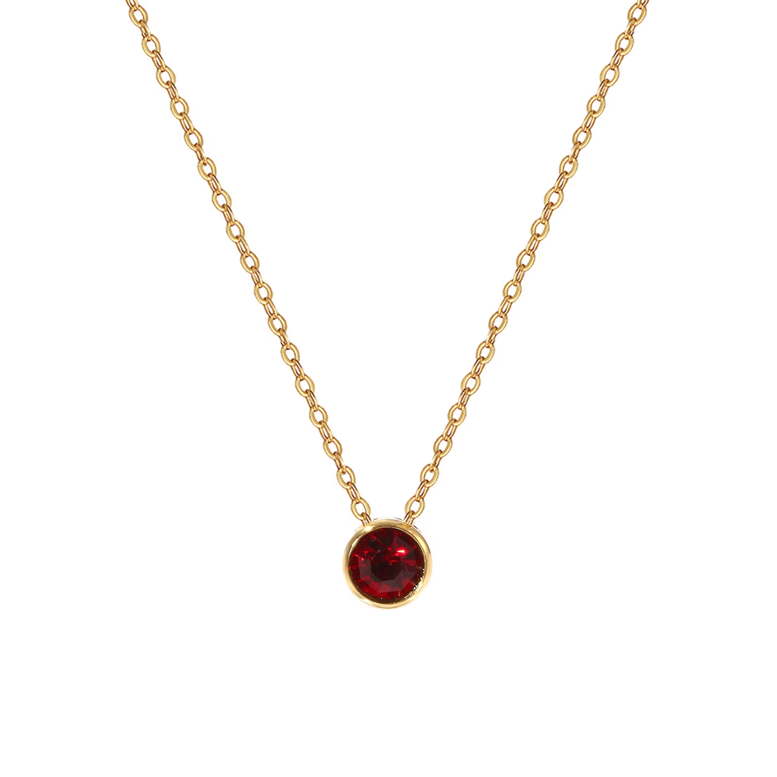 Collier de pierre de naissance en acier inoxydable 304, plaqué or véritable 18 carats, chaîne de câb