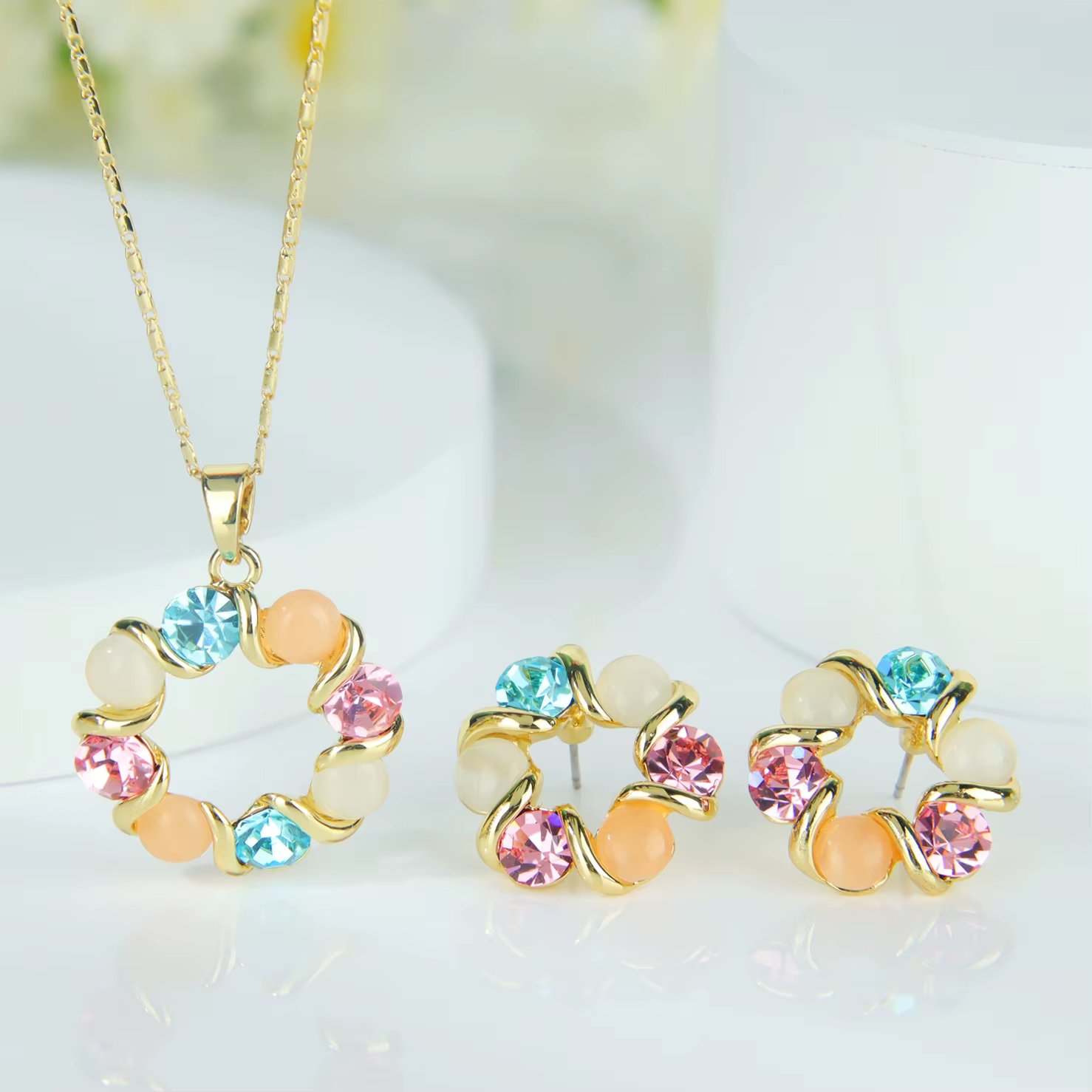 Ensemble de bijoux en cristal italien de luxe, couleur or irrégulière, collier exquis, boucles d'ore