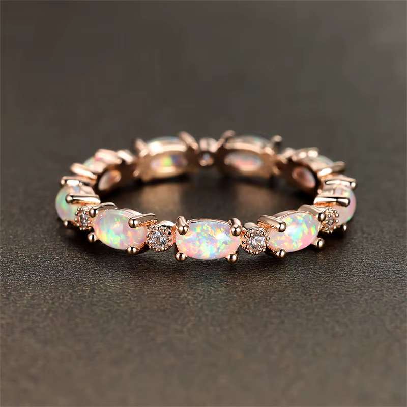 Boho femme petite bague en pierre ovale mode or Rose couleur argent anneaux de mariage pour les femm