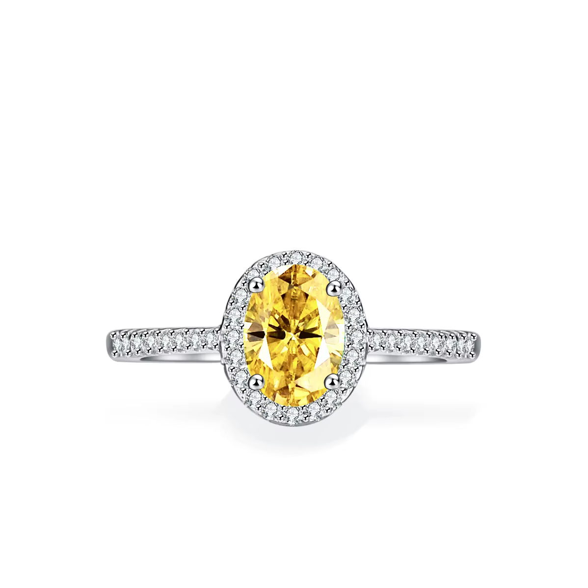 Bague de luxe en or blanc véritable pour femme, ovale, 1CT, moissanite jaune, bague de fiançailles p