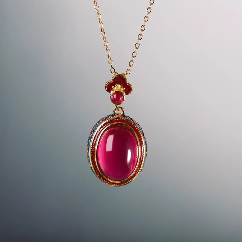 Pendentif nuages de bon augure en émail Vintage, cornaline naturelle, colliers ovales rouges, luxe l