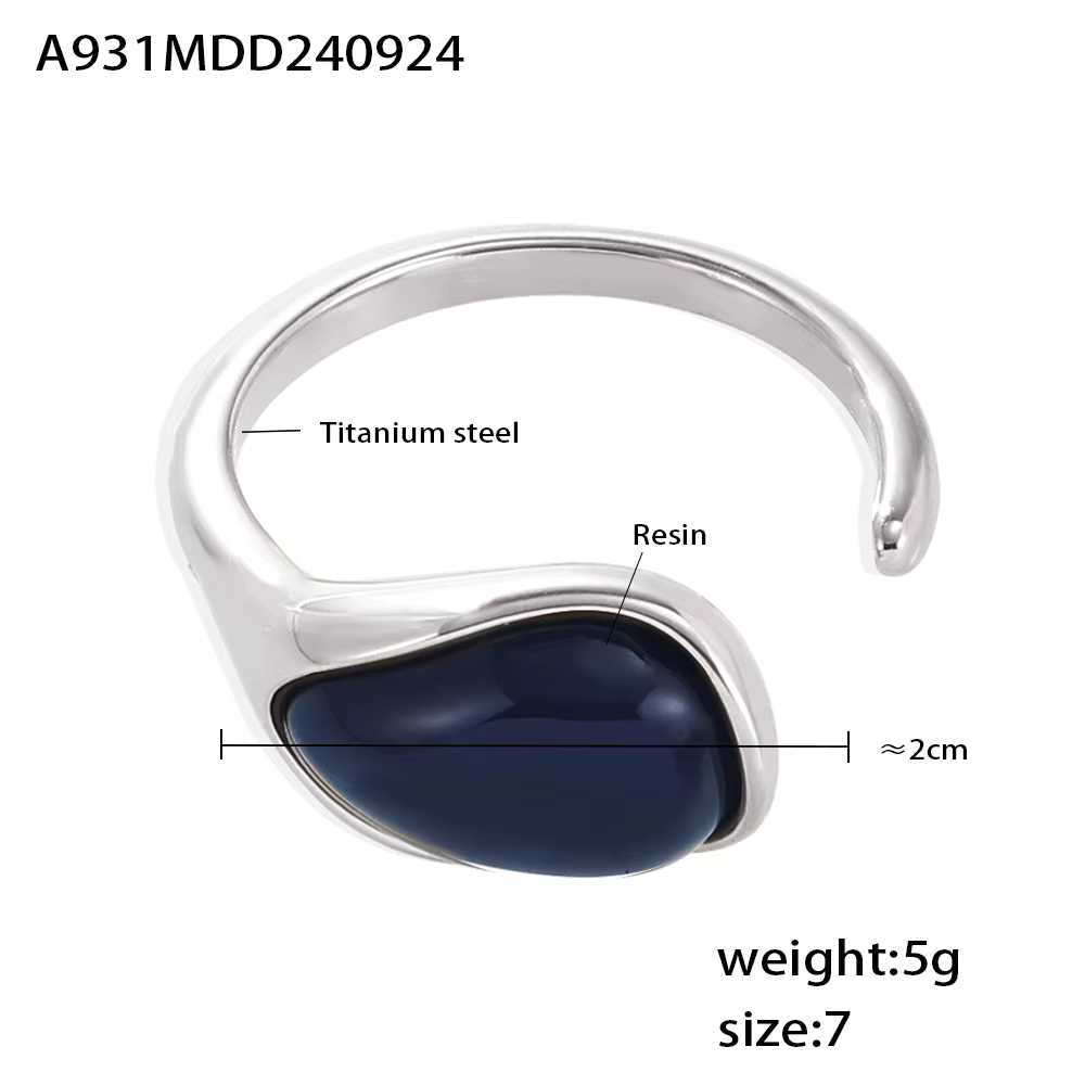 Bagues en résine bleue chic pour femmes, bague d'index de luxe en acier inoxydable plaqué or, étanch