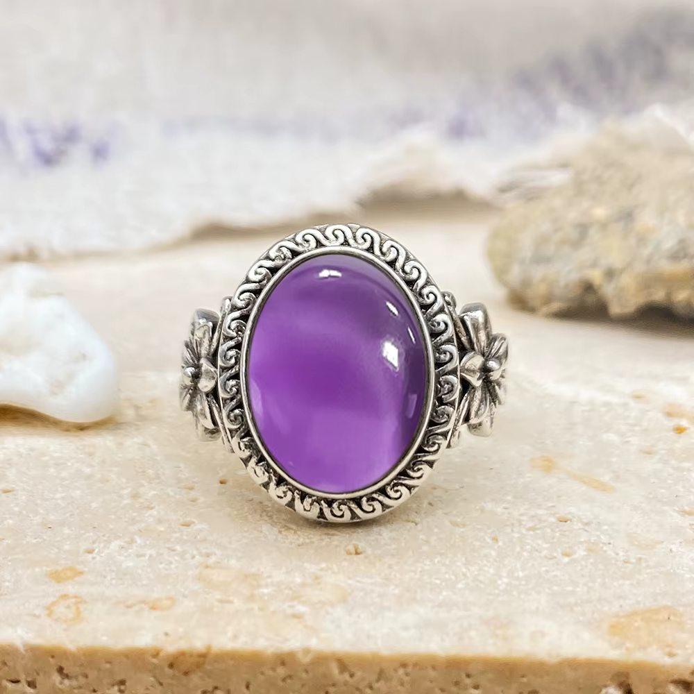 Bagues en labradorite naturelle de forme ovale 10*14MM, grande pierre et fleur, vintage, en argent s