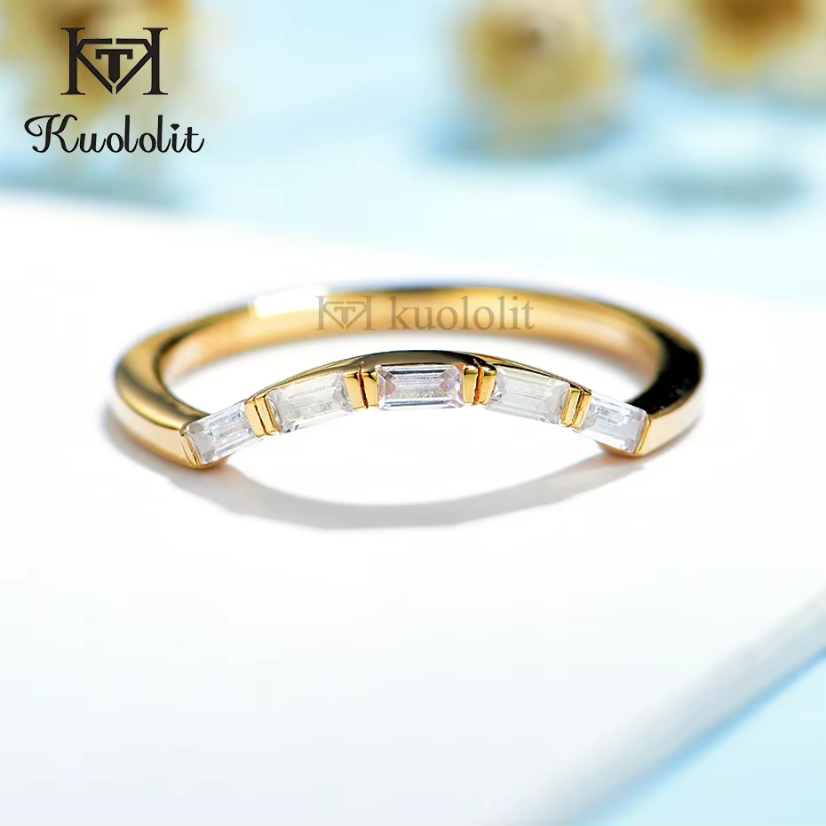 Kuololit-Bague taille émeraude en or jaune 14K 10K pour femme, bande de cuivre Moissanite, mariage, 