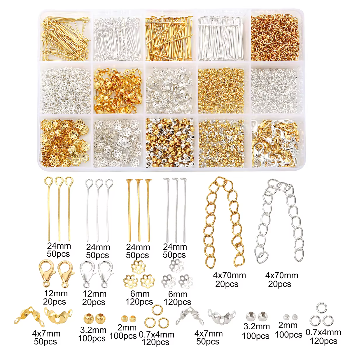 Set Créatif Bijoux DIY en Métal - 1260 Accessoires dans Organiseur 15 Cases (Fabrication de Bracelet