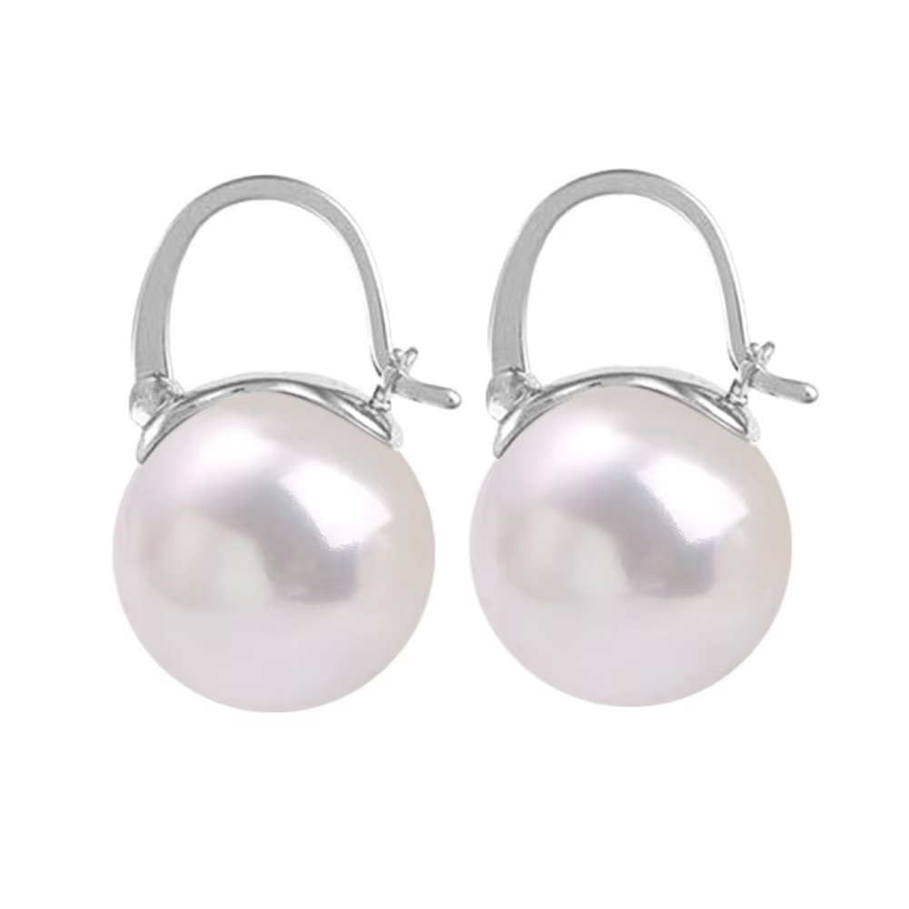 Boucles d'oreilles en argent regardé S925 pour femmes, bijoux ronds, fils d'oreille en pierre de per