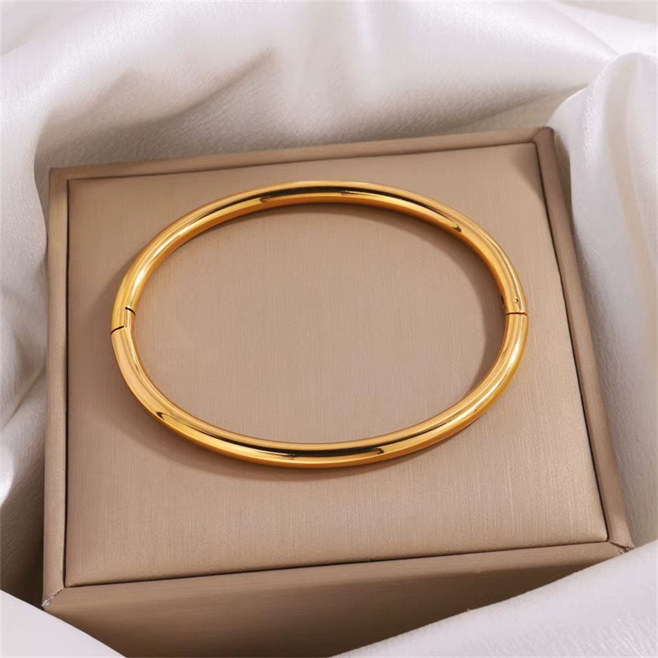 Yupsk – Bracelet manchette en acier inoxydable pour femmes, couleur or brillant, cylindre lisse et f