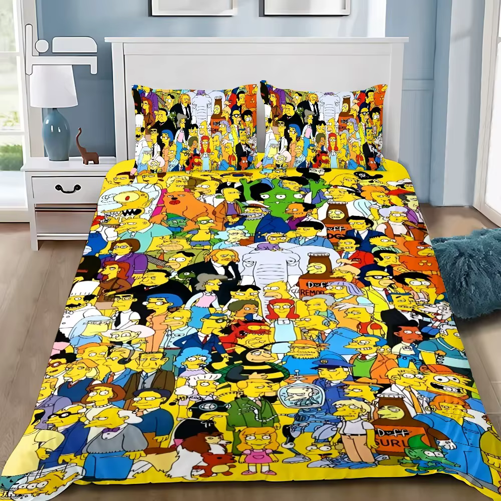 Parure de lit imprimée de dessin animé SS-Simpsonss, housse de couette, couette, cadeau d'anniversai