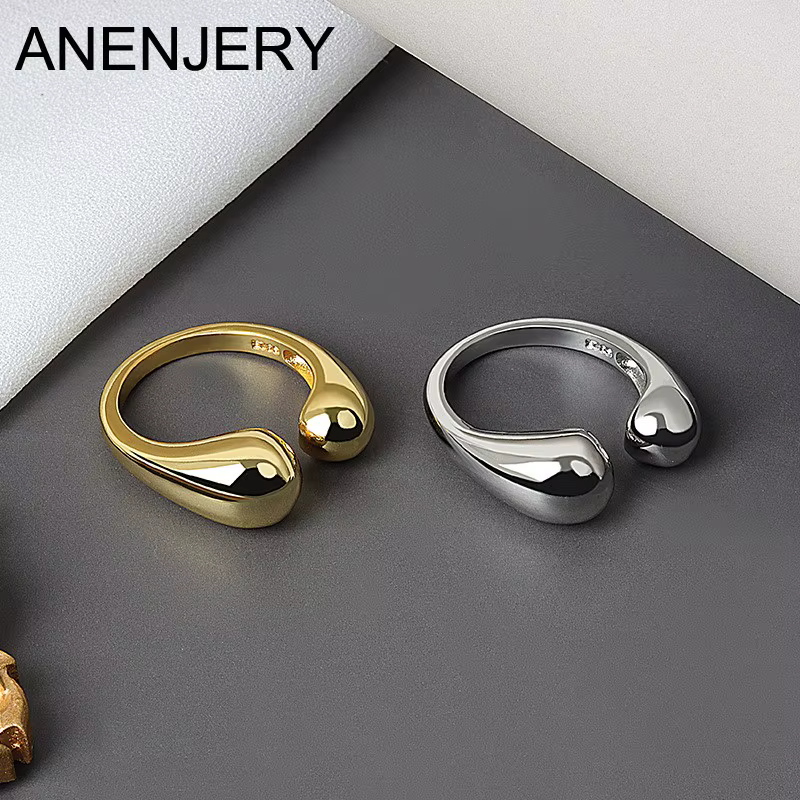 ANENJERY couleur argent minimaliste goutte d'eau couleur or bague pour femmes rétro bijoux filles ac