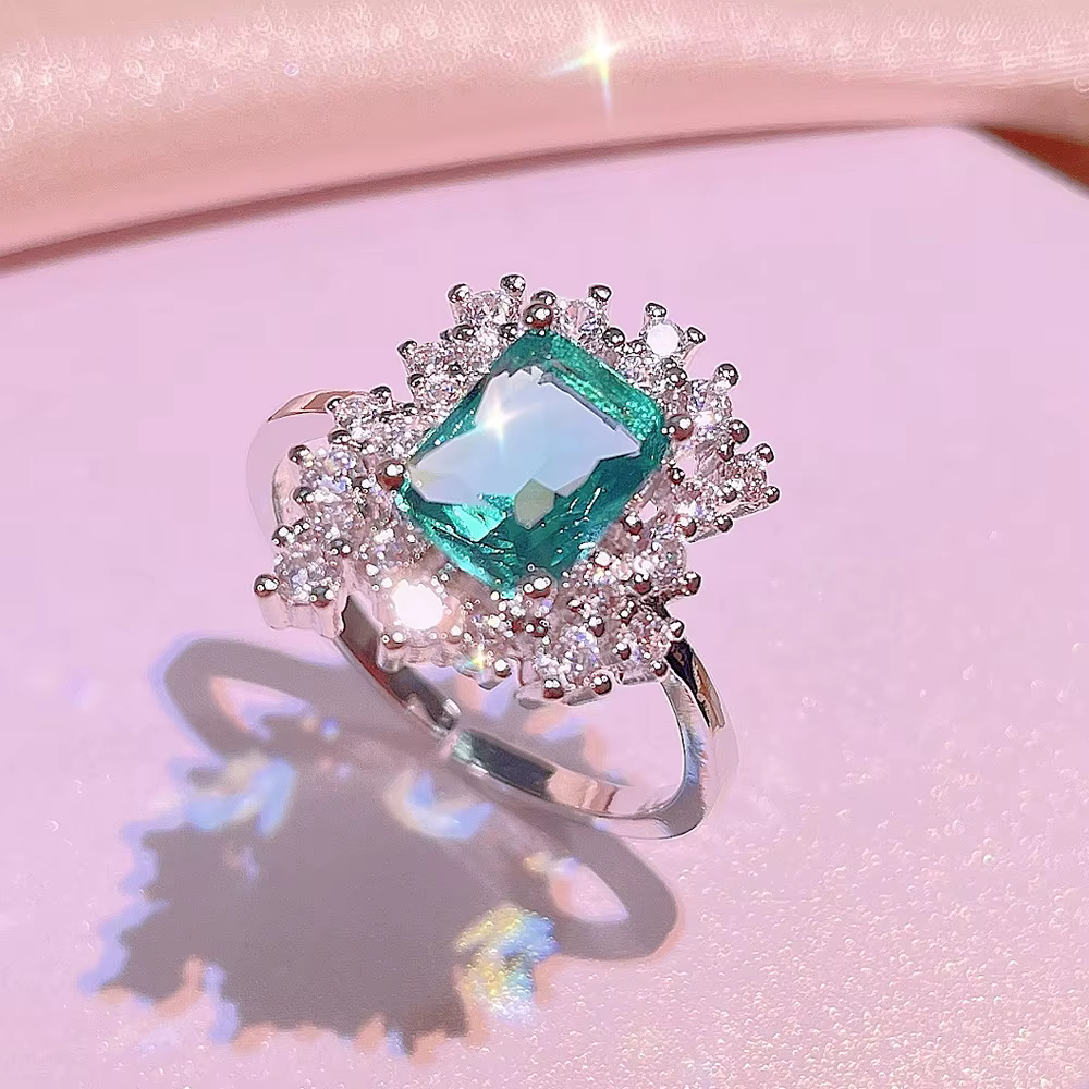 Ensemble de bijoux de mariage trois pièces pour femme, bague, boucles d'oreilles, collier, vert, 202