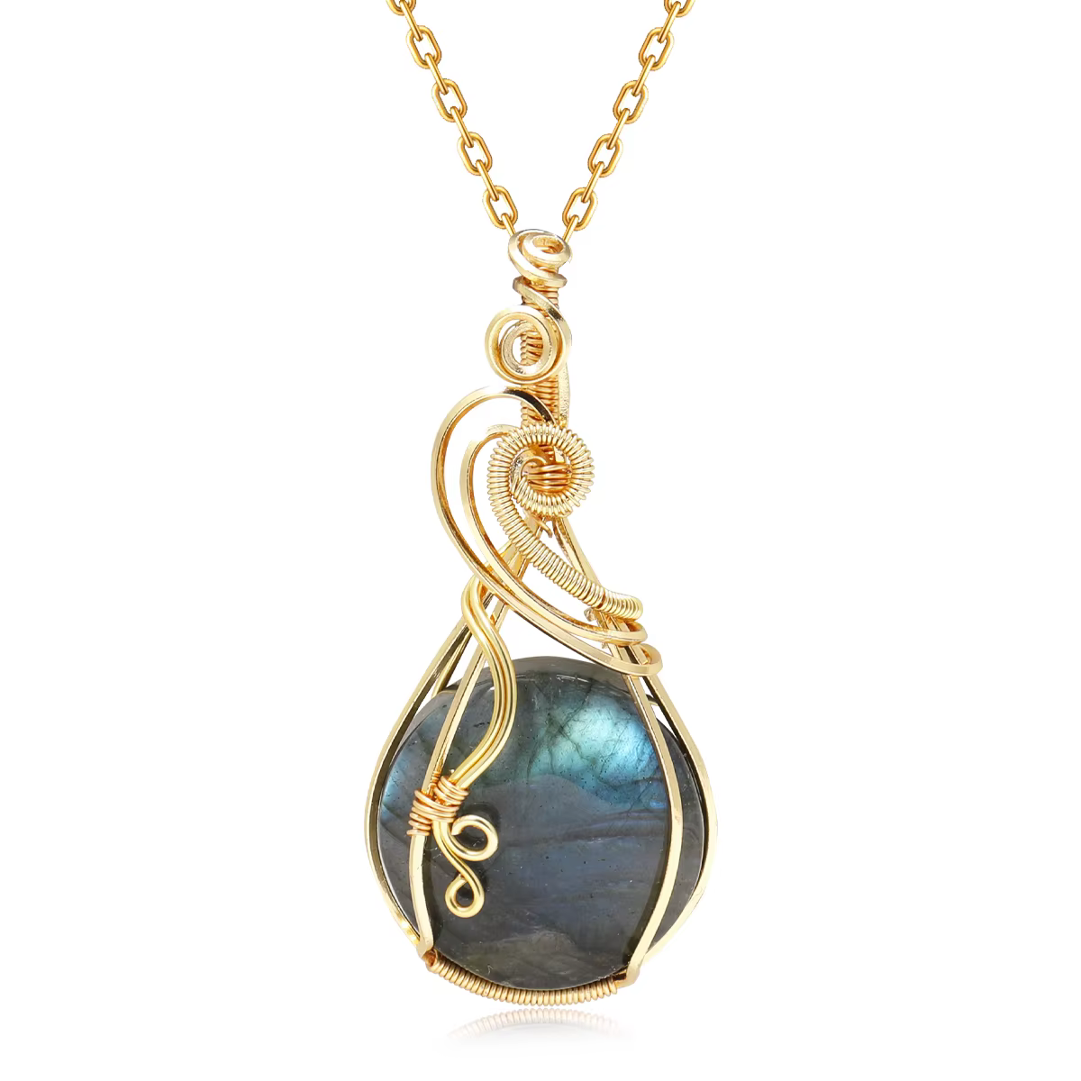 Labradorite arc-en-ciel pierre de lune pendentif en pierre précieuse fil de cuivre enveloppé Labrado