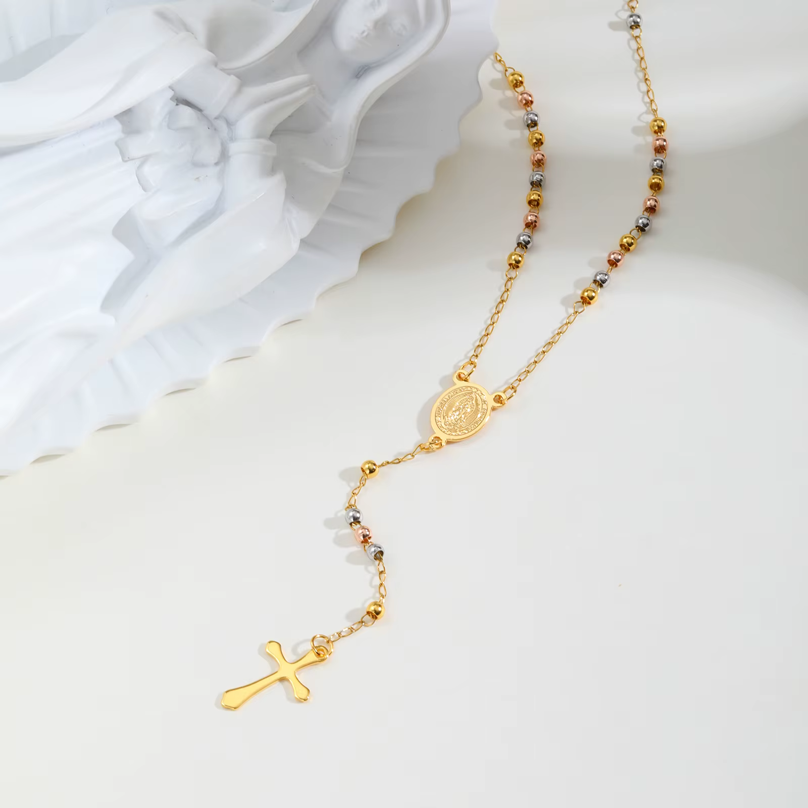 Vnox – collier chapelet Long, accessoires en acier inoxydable, barre ovale de la vierge marie avec p
