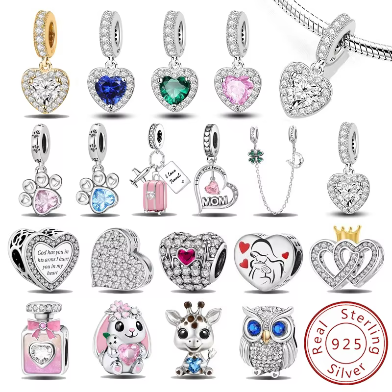Pendentifs en argent sterling 925, zircon, patte, cœur rouge, breloques, perles compatibles avec les