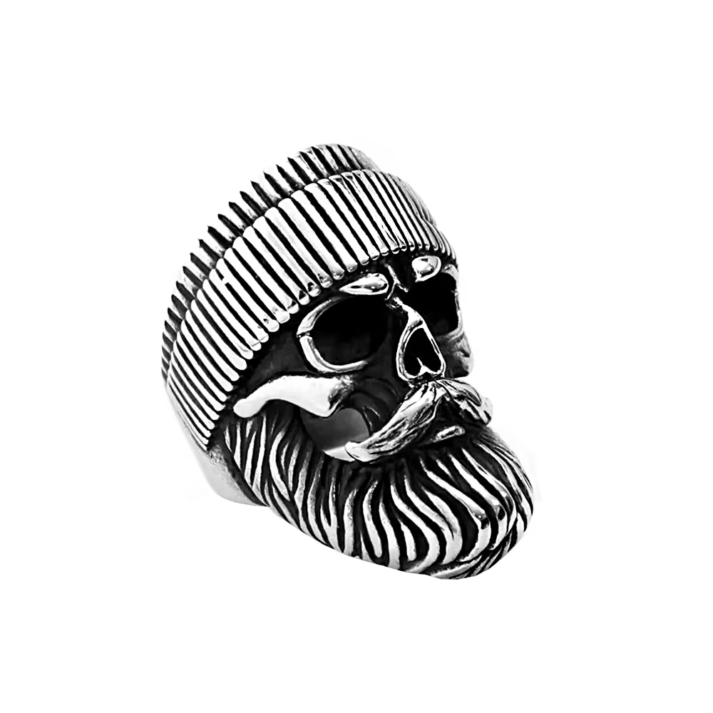 Chapeau Vintage grande barbe crâne anneau pour hommes gothique en acier inoxydable crâne anneaux Pun