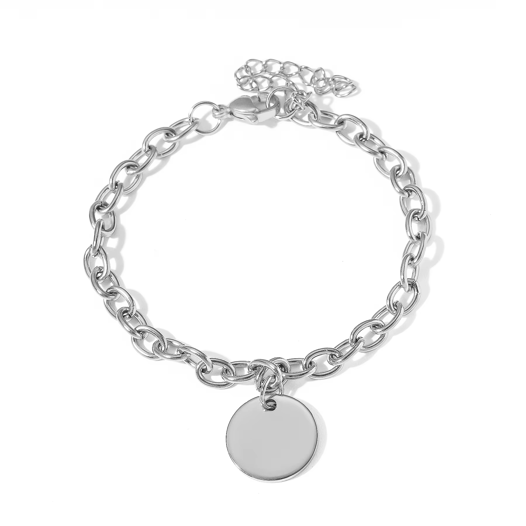 Bracelet pendentif rond à la mode pour femmes, nom gravé, texte, breloques en acier inoxydable, pers