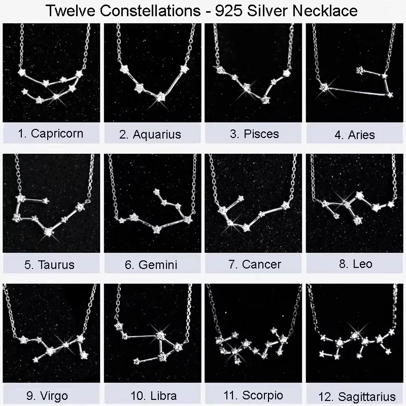 Collier zodiaque en argent Sterling 925 pour femmes, Constellation d'astrologie, Horoscope, bijoux e