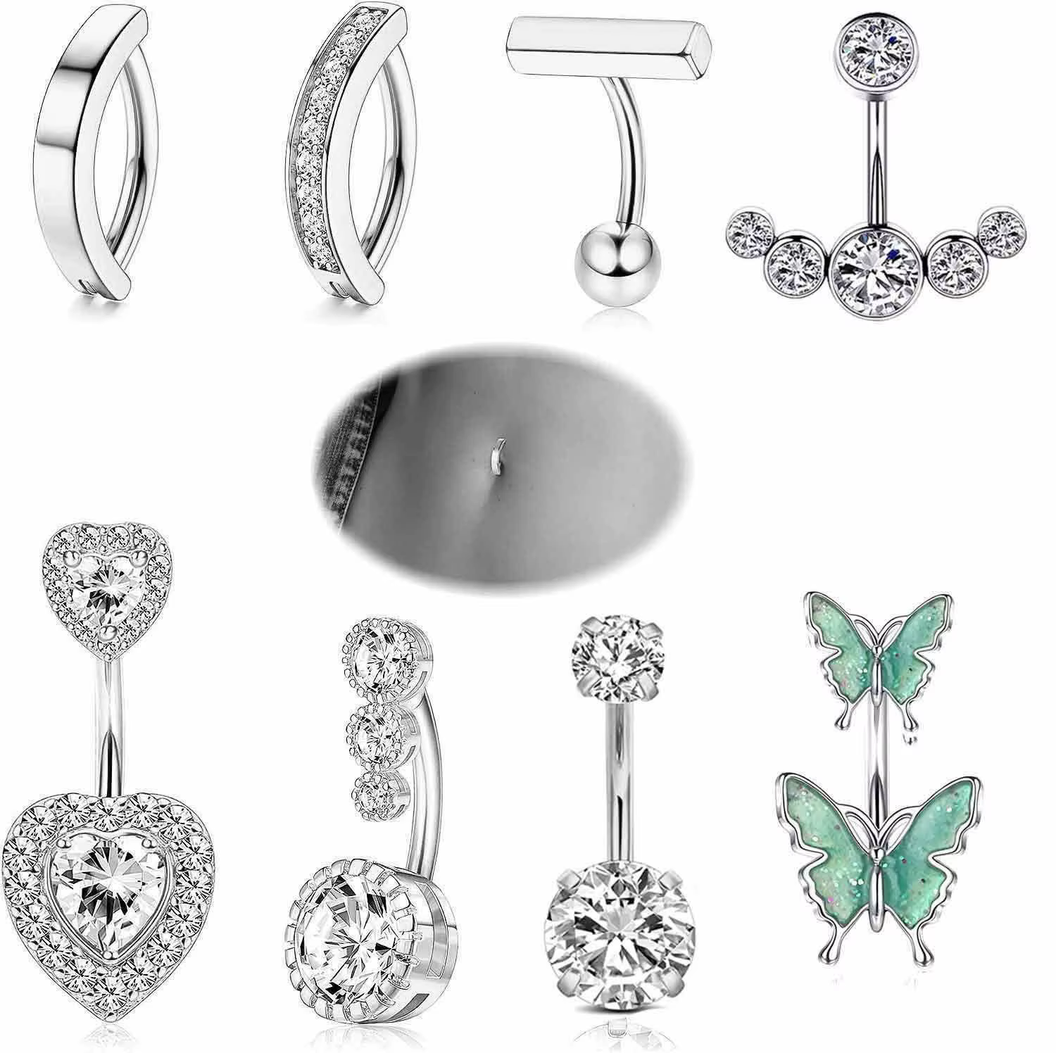 Anneau de nombril en argent plaqué or, hypoallergénique, avec pendentif, pour femmes, bijoux de pier