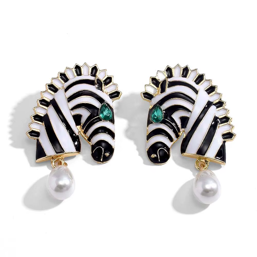 Boucles d'oreilles Vintage en perles simulées pour femmes, boucles d'oreilles zèbre en métal, pendan