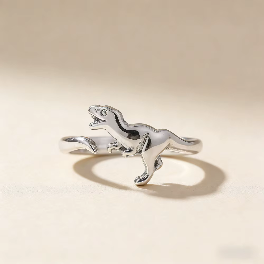 Bague dinosaure jurassique plaquée argent 925, ajustable, motif animal mignon, idéale pour le quotid