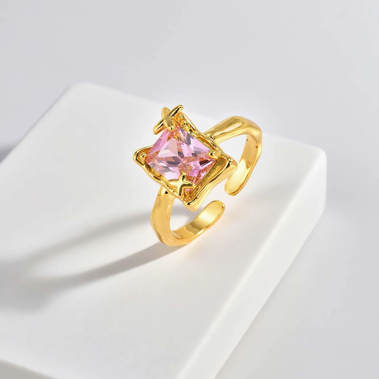 Bague rectangulaire luxueuse en Zircon pour femmes, grands anneaux simples plaqués or réglables, bij