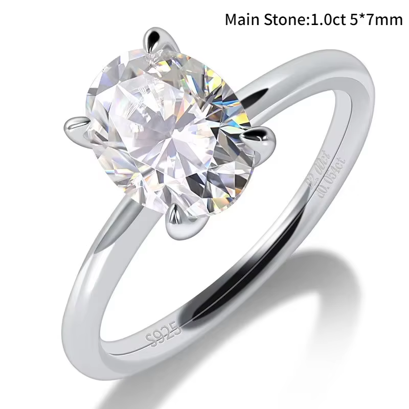 Belle bague de fiançailles solitaire en moissanite ovale, en argent 925, avec halo de diamants, bagu