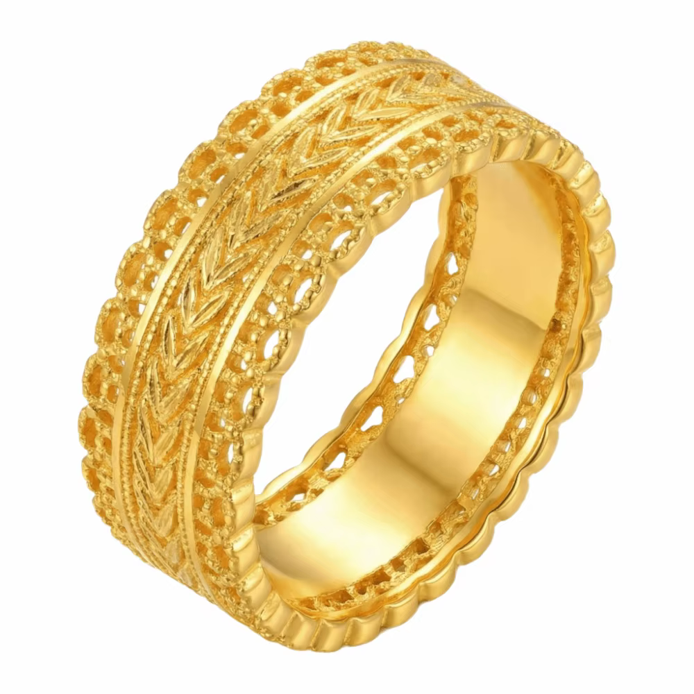 Bague élégante en filigrane or sable, ajustable, motif tressé, creuse, style chinois, avec bordure e
