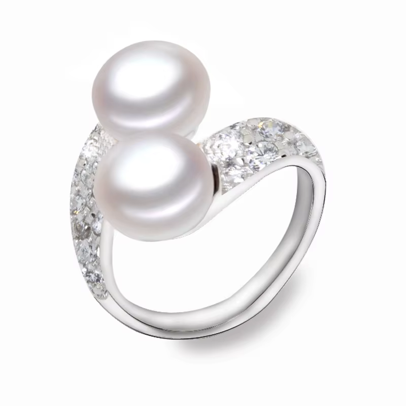 YouNoble – bague en perles de culture naturelle pour femmes, Double bague blanche réglable avec perl