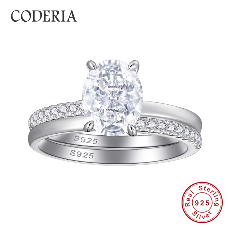 Bague Moissanite certifiée taille ovale 9*7mm 2CT D VVS1, plaqué or blanc, argent Sterling S925, bij