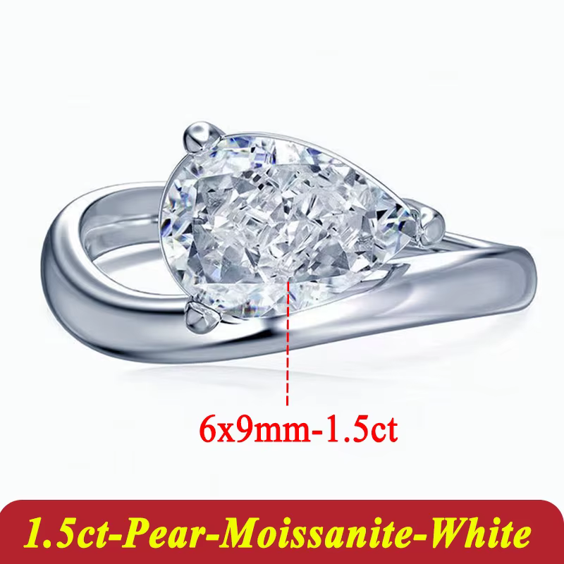 Bague de luxe en forme de poire Moissanite pour femmes, 1,5 ct, en argent Sterling 925, bijoux fins,