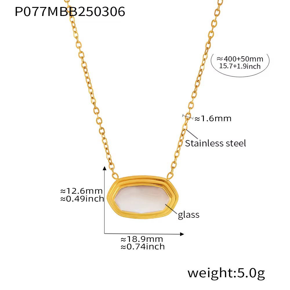 Collier pendentif minimaliste pour femme en acier inoxydable, verre cristal et agate, plaqué or, bij